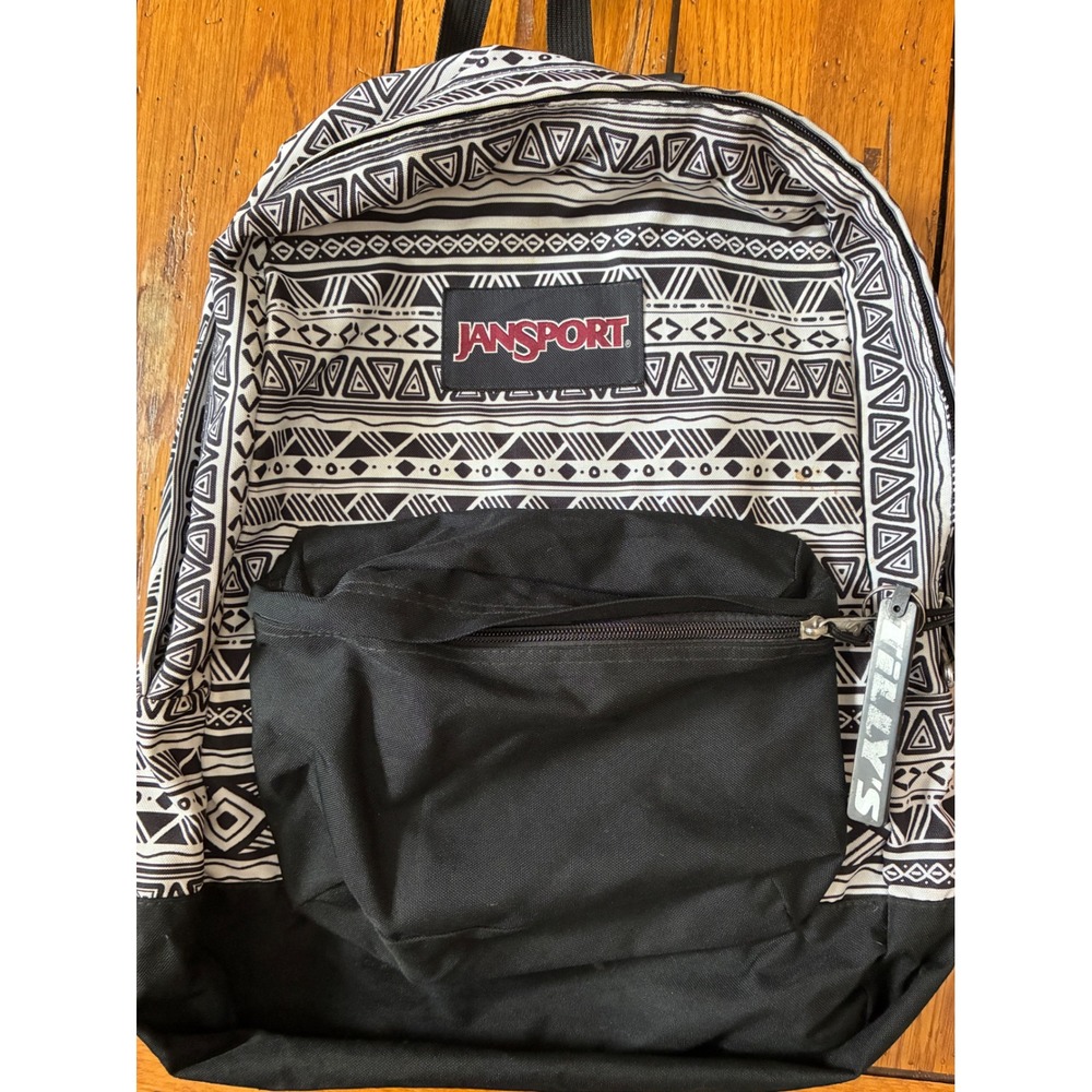 JanSport SuperBreak Backpack Black White Tribal Geometric Pattern School Bag